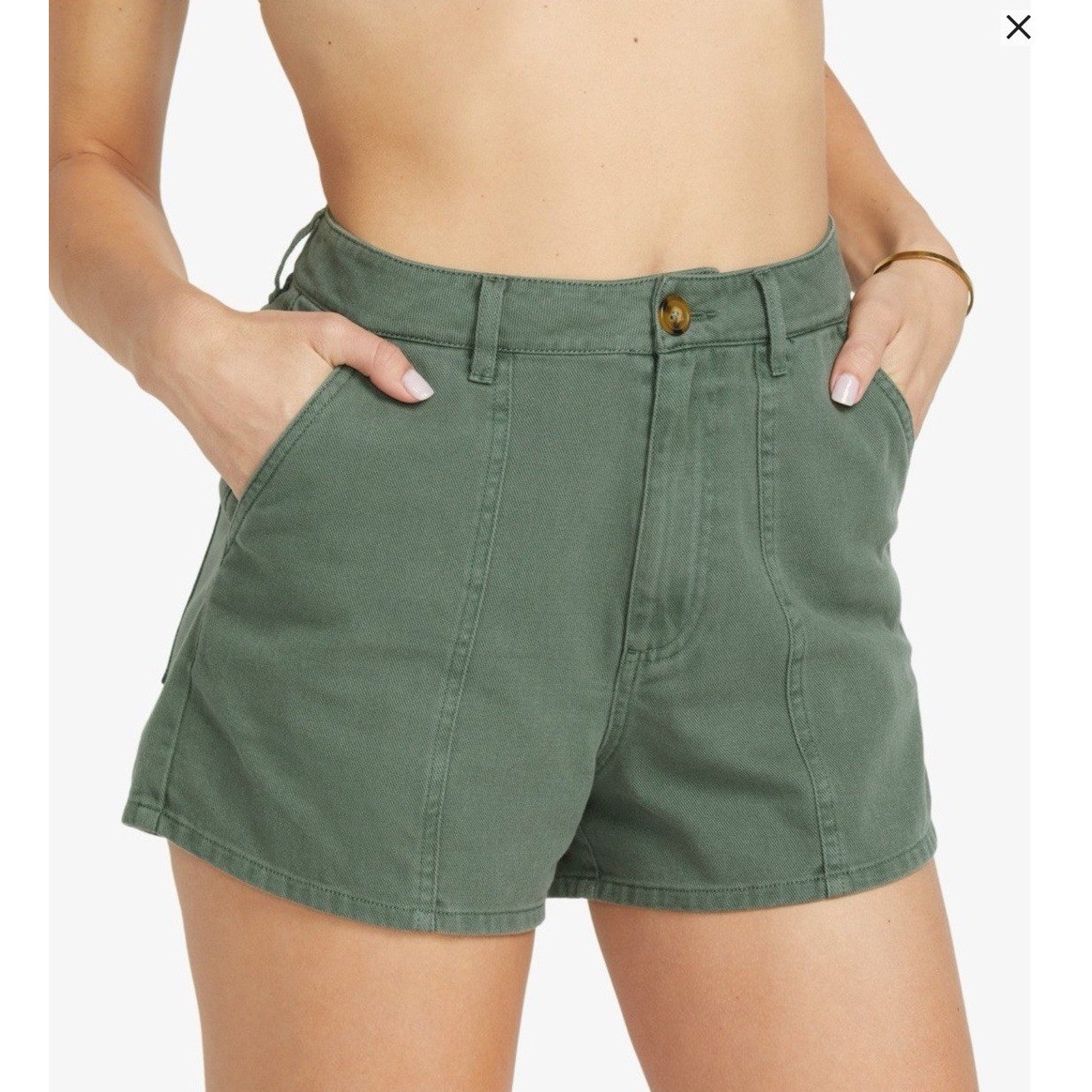 Billabong Sun Days High Rise Shorts Utility Chino Women's Olive Green Cotton 26
